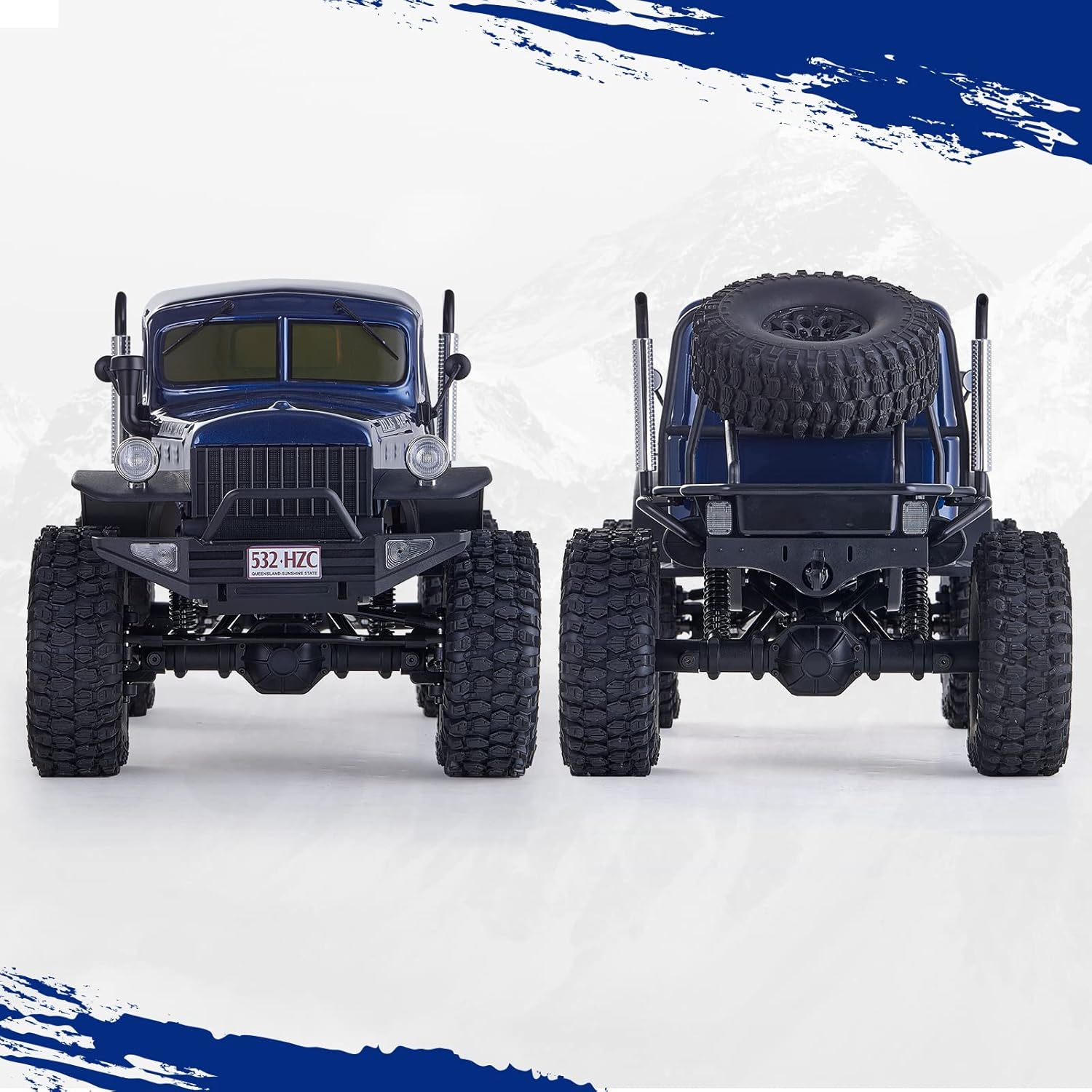 Fms Rochobby 1/10 Atlas Ready Set RC Crawler RC Truck 4X4 with Lighting, 2.4GHz Radio,Ball Bearing, Metal-Gear Full,4 Link Suspension,Rapid Separation Car Body for Adult(Blue)
