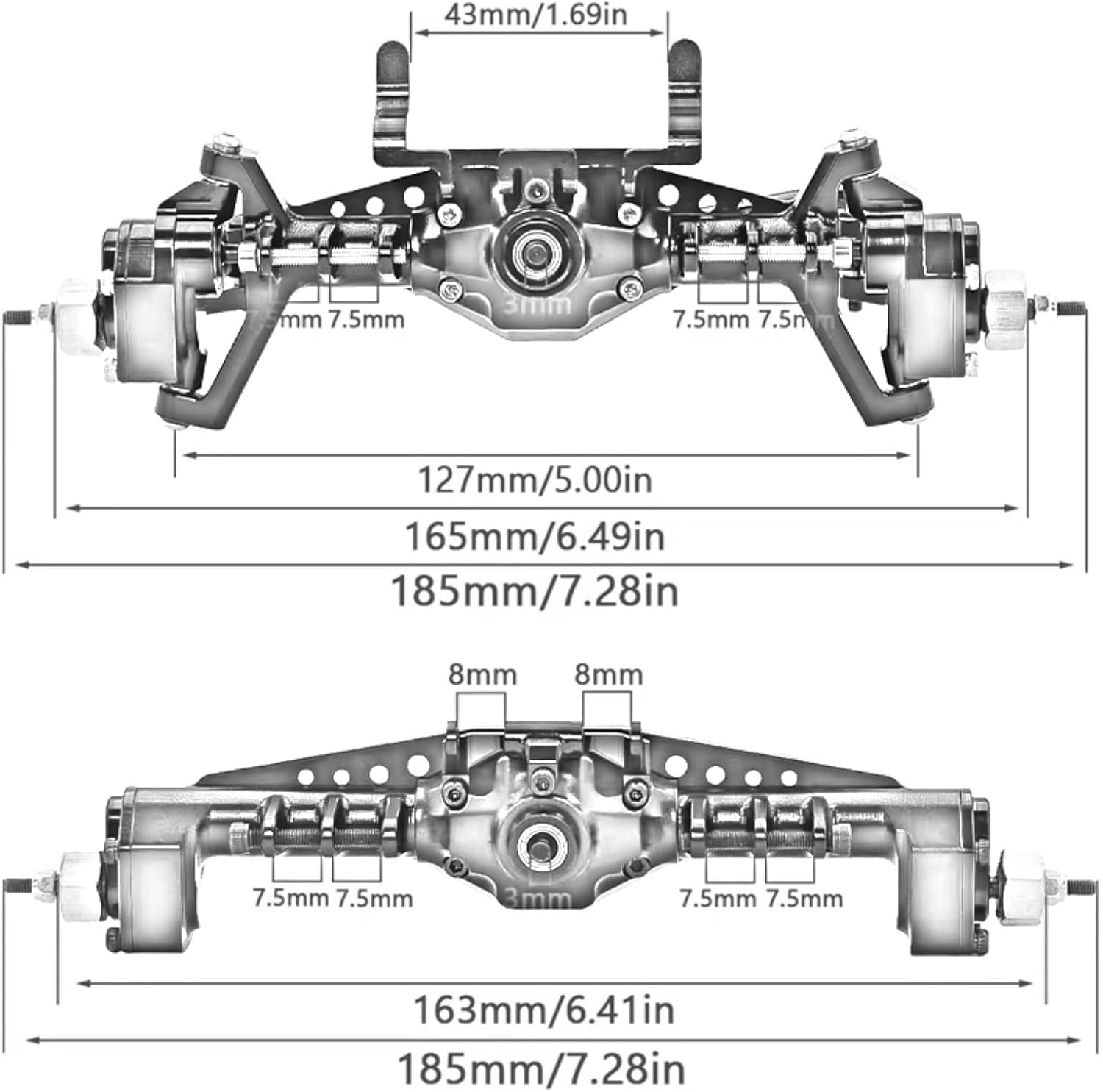 Rc Front Rear Axle for Axial for Capra UTB18 1/18 RC Car Upgrade Parts Aluminum Alloy Metal Front and Rear Portal Axle with Servo Mount(Gray,1Set)