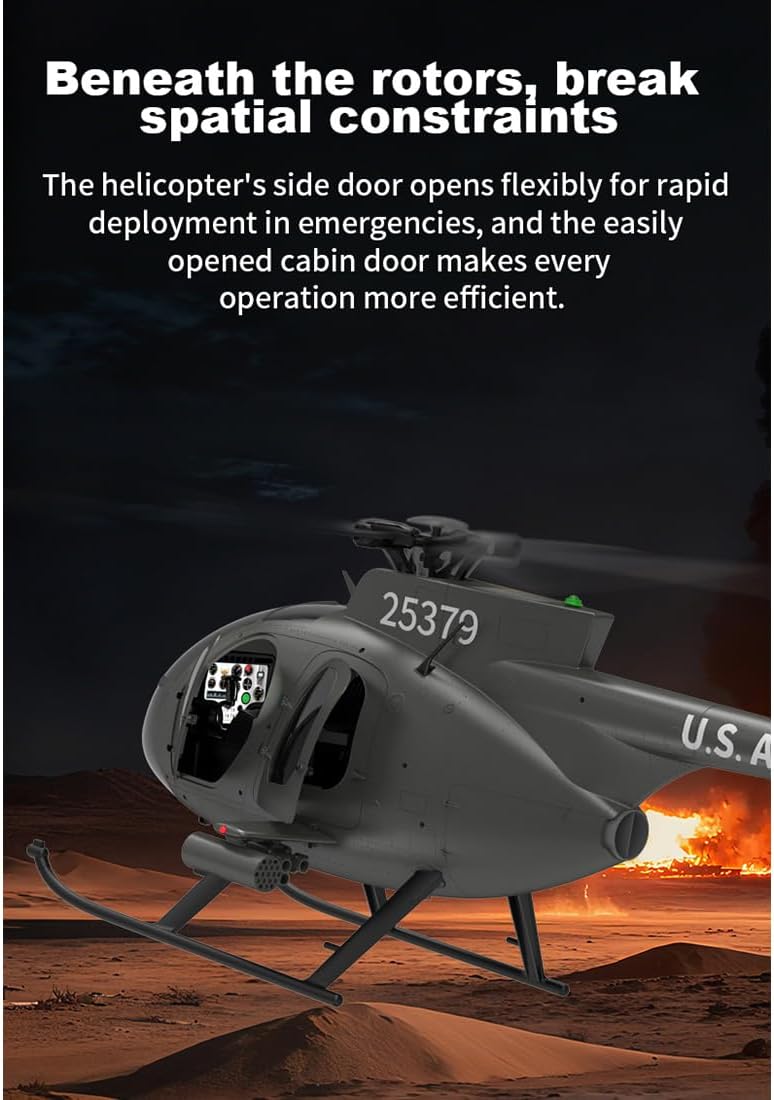 YU Xiang 1/16 RC Helicopter, F119S MD500 250-Class 2.4G 9CH RC Little Bird Military Helicopter Model with Flybarless Rotor Head, 6G/3D Switchable Modes and Openable Cockpit (RTF Version)