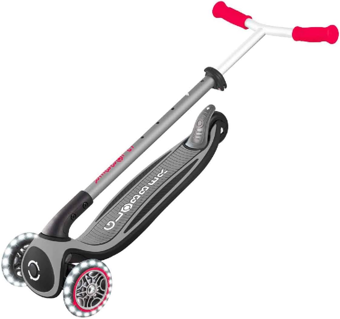 GLOBBER Master Lights Children's Scooter, 120/80 mm, ABEC 9, 3 Wheels, Height Adjustable, LED Light Wheels, Black/Red