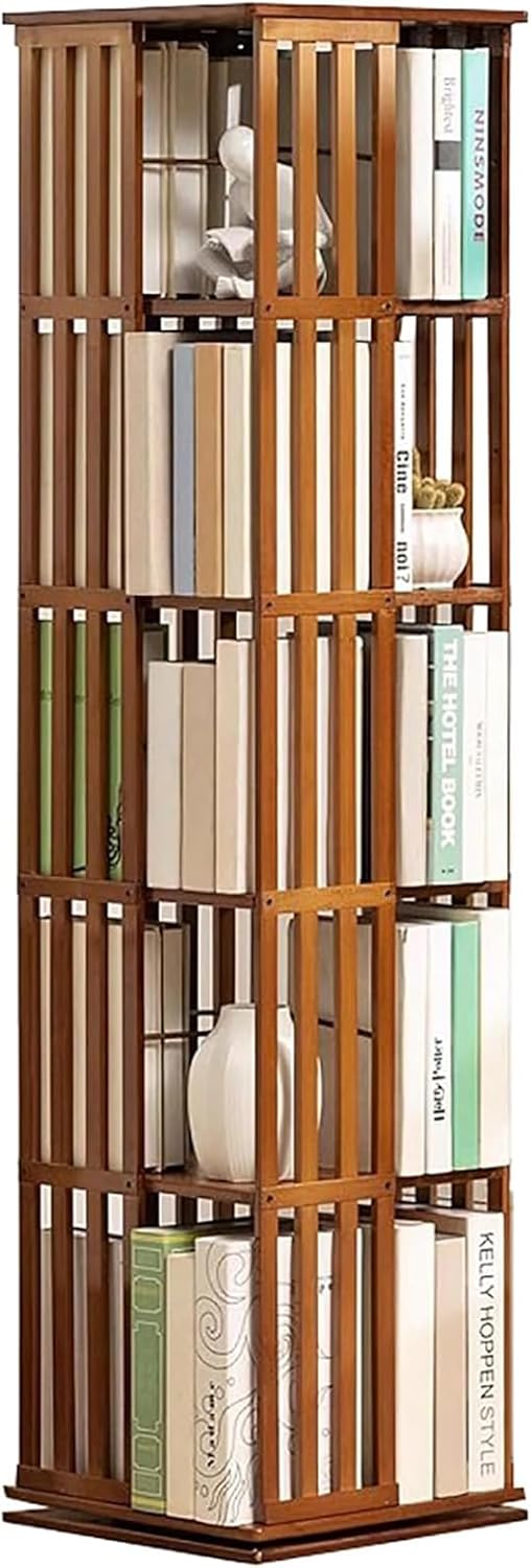 Rotating Bookshelf,5 Tier Floor Standing Bookcase for Kids&Adult,Bamboo 360° Rotating Bookcase,Floor Standing Bookcase,Wood Narrow Book Shelf,freestanding Storage Display Rack for Study Room Office
