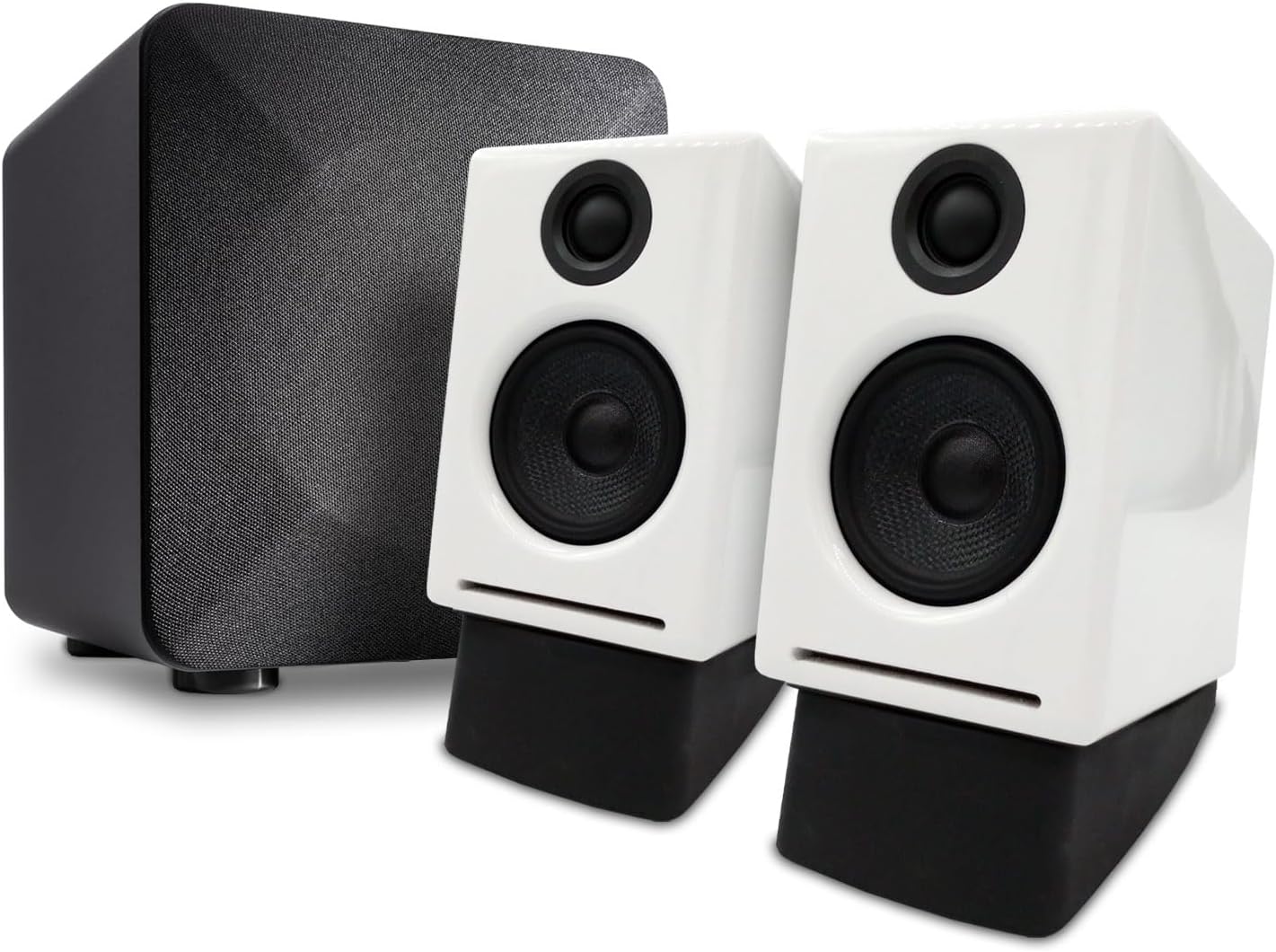 Audioengine A2 White Computer Speakers with 210W S6 Subwoofer and DS1 Stands