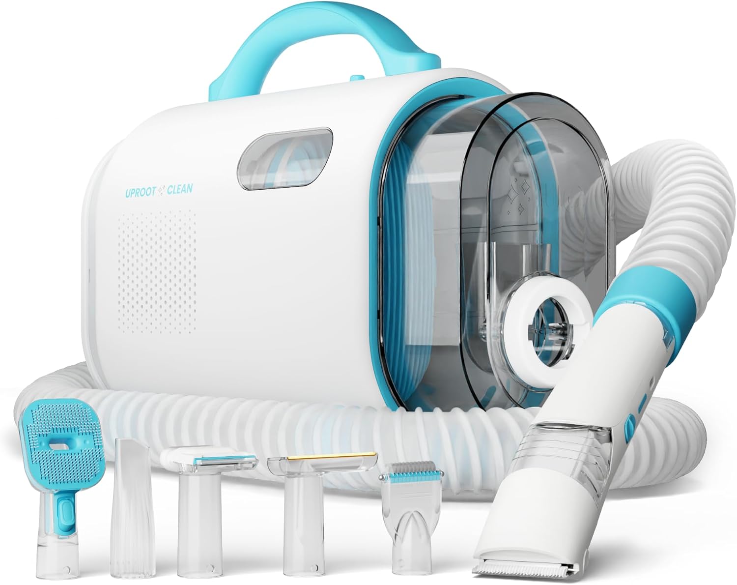 Uproot Clean Pet Groomer Vacuum Kit 7 in 1 - Cat & Dog Grooming Kit with Brush, Detangle, Deshed, Trim, Clean, & Dry Attachments - Complete Cat & Dog Grooming Vacuum for Shedding Pets