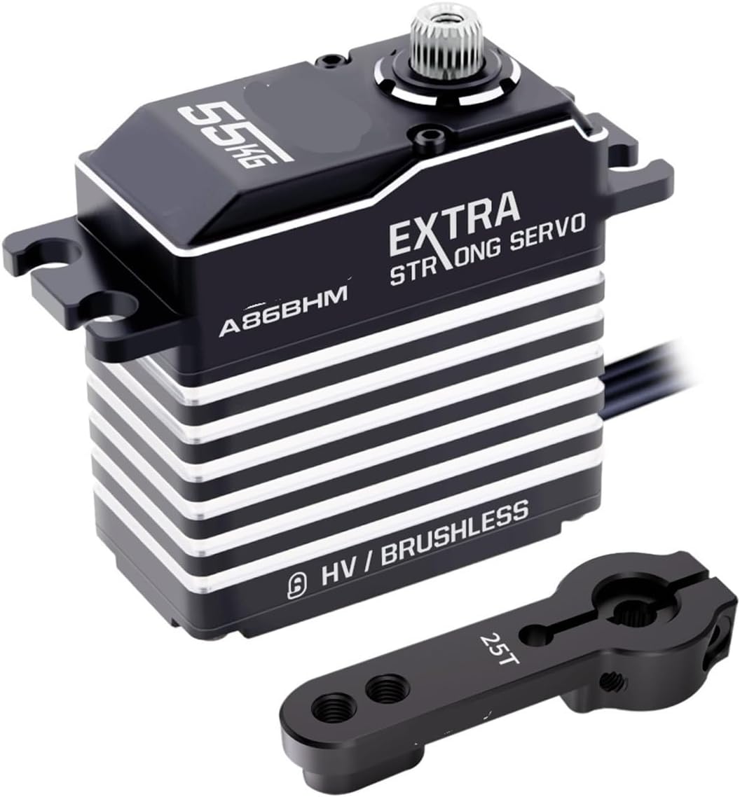 Steel Gear A86BHM 55KG Programmable Digital Brushless Standard Servo for 1/8 Scale(A86BHM Black)