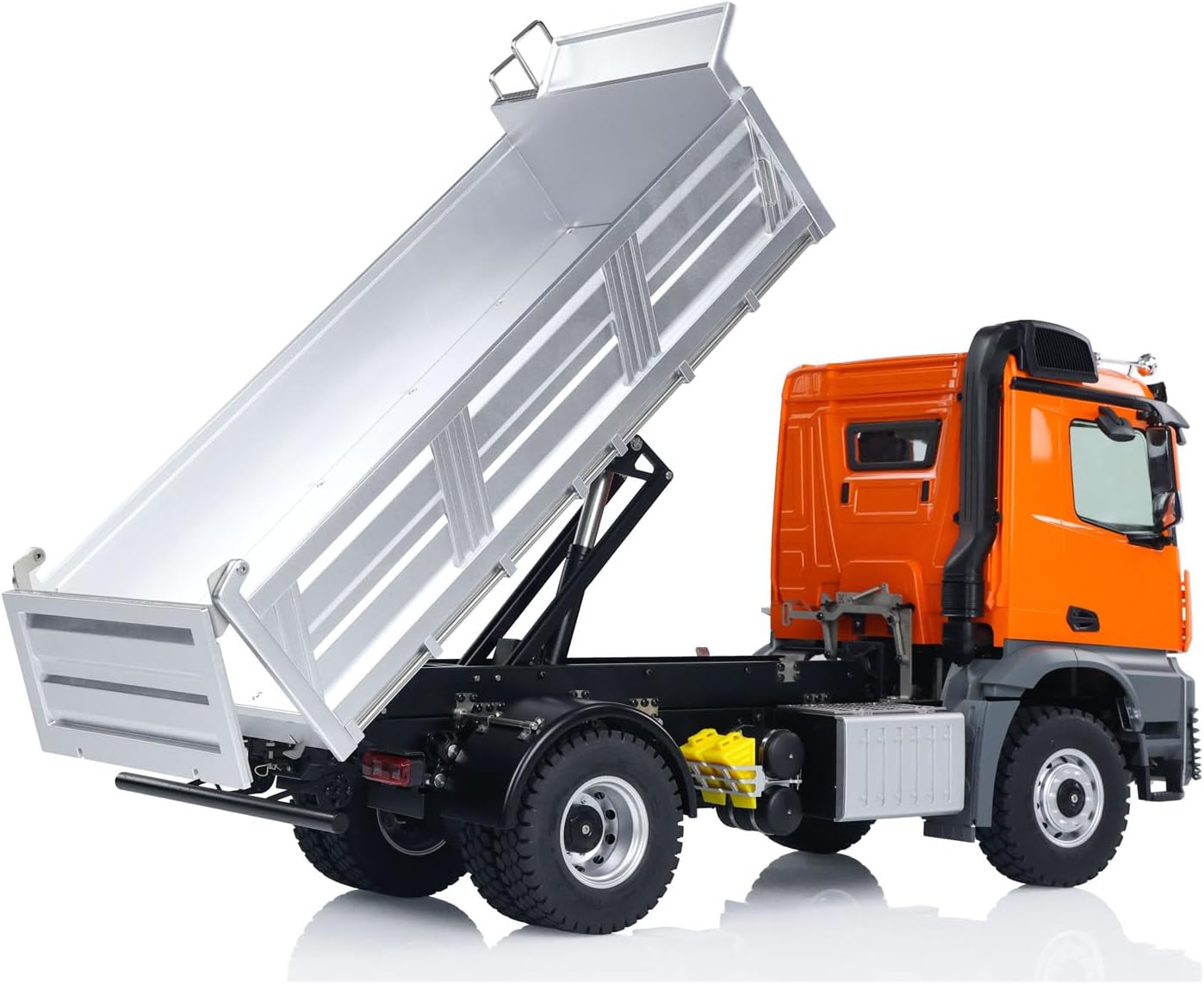 US in Stock, 1/14 4x4 Kabolite 5701 RC Dump Truck Remote Control Dumper Car 2-Speed Transmission 3 in 1 Mainboard Motor Servo Sound Light Hobby Grade Truck Model(Orange)