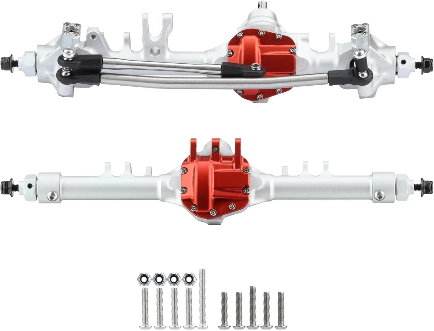 Rc Upgrade Spare For Axial For SCX10 II VS4-10 1/10 Machined Aluminum Piece Construction Offset Straight Axle Set RC Crawler For Rock Trucks Parts(Silver,Set)