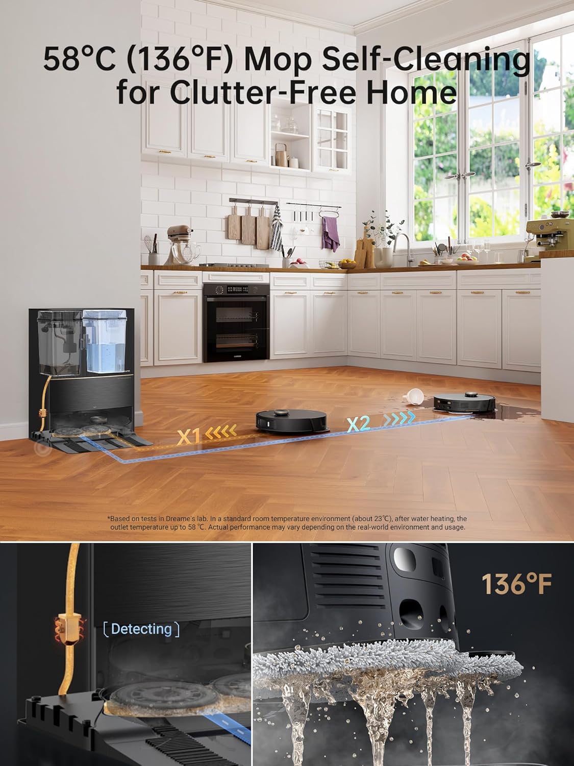 DREAME L30 Ultra Robot Vacuum, 136°F Hot Water Mop-Self-Cleaning, Mops Self-Drying, Mop-Extend, Raising, Refilling, Auto-Empty, 7,300Pa Suction, AI Action and 3D Navigation