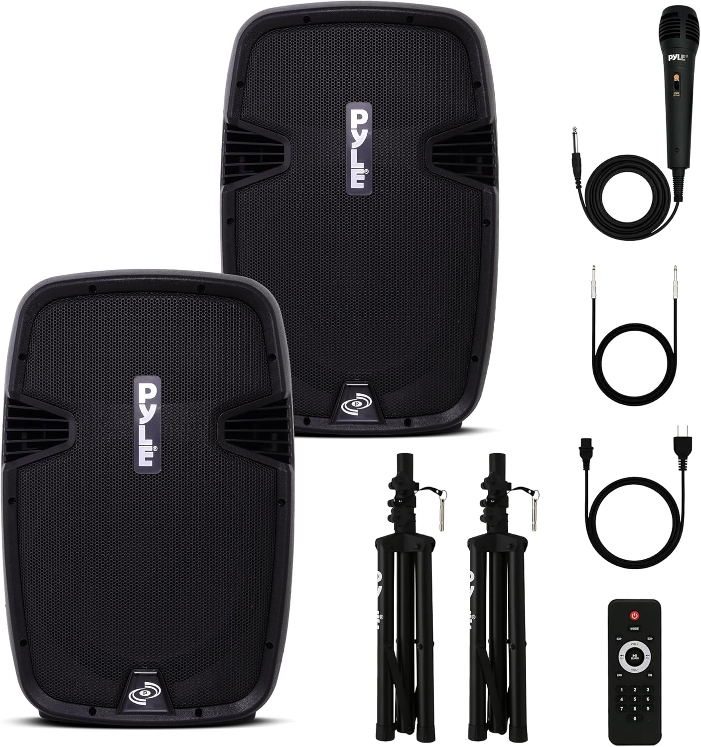 Pyle Wireless Portable PA System Kit - 1800W Peak, Bluetooth Compatible, Active + Passive Pair For Indoor / Outdoor Sound, Multiple Inputs-USB SD AUX XLR RCA, Comes With 2 Stands, Wired Mic, Remote