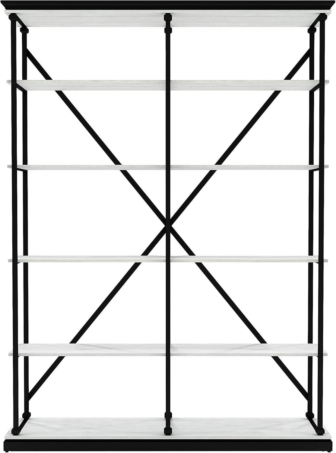 HOMES: Inside + Out Nemme Industrial 58-inch 5-Shelf Steel Bookcase, Antique White and Black