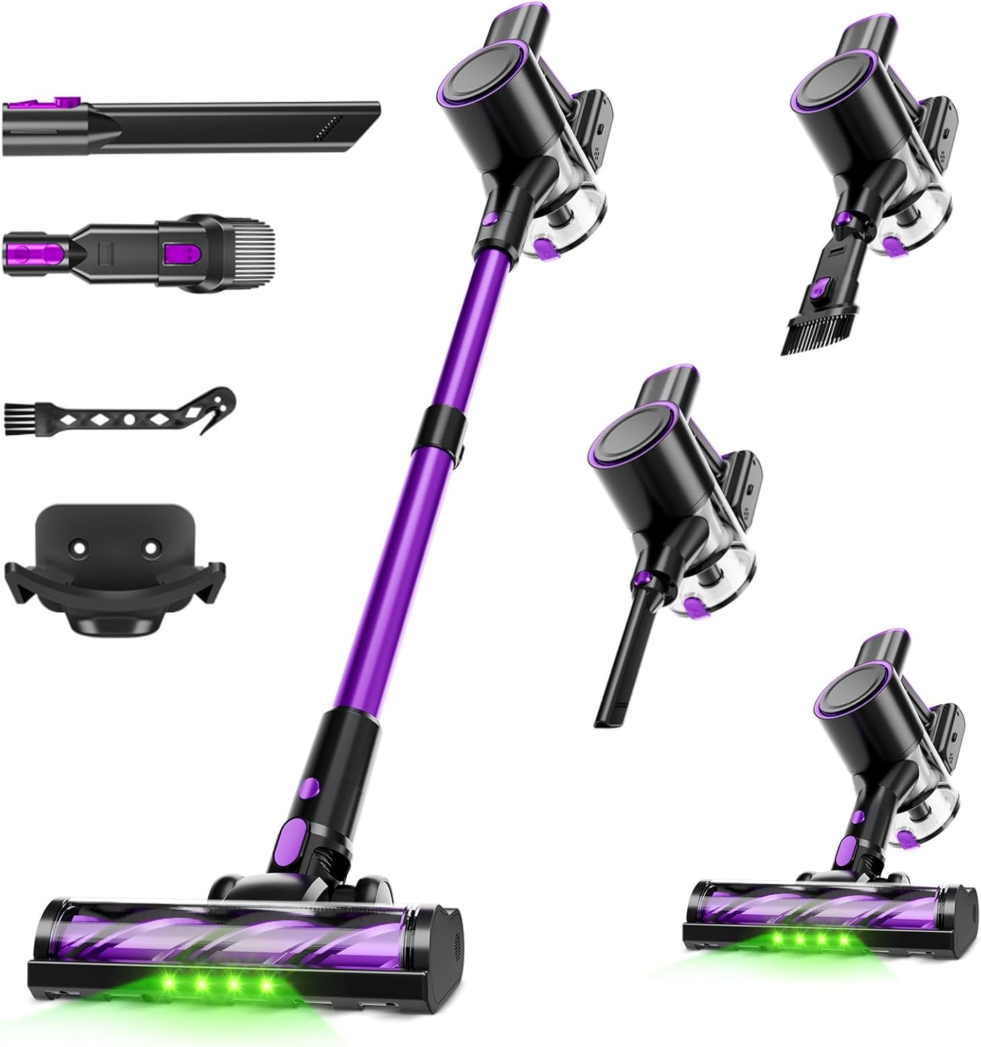 Honki Cordless Vacuum Cleaner, 500W/40Kpa Vacuum Cleaners for Home, Stick Vacuum Cordless with LED Display, Anti-Tangle & Wall Mount, 8 in 1 Lightweight Vacuum for Hard Floors Pet Hair(Purple)