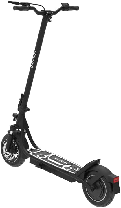 Electric Scooter, Black Metal Foldable Urban Commuter with LED Headlight, 10-Inch Wheels, Disc Brakes, Spring Suspension for Adult Short Distance Travel, 42-Inch Height