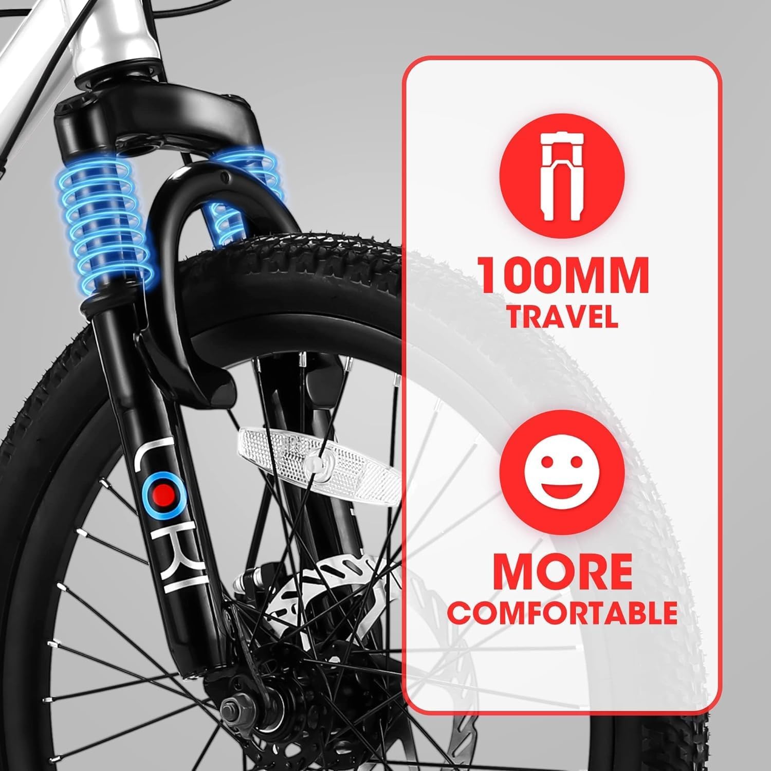 20 Inch Kids Mountain Bike, 7-Speed Gears, Front Suspension Fork, Disc Brake, for Boys and Girls Ages 8-12, All-Terrain Bicycle for Outdoor Trail Riding, White