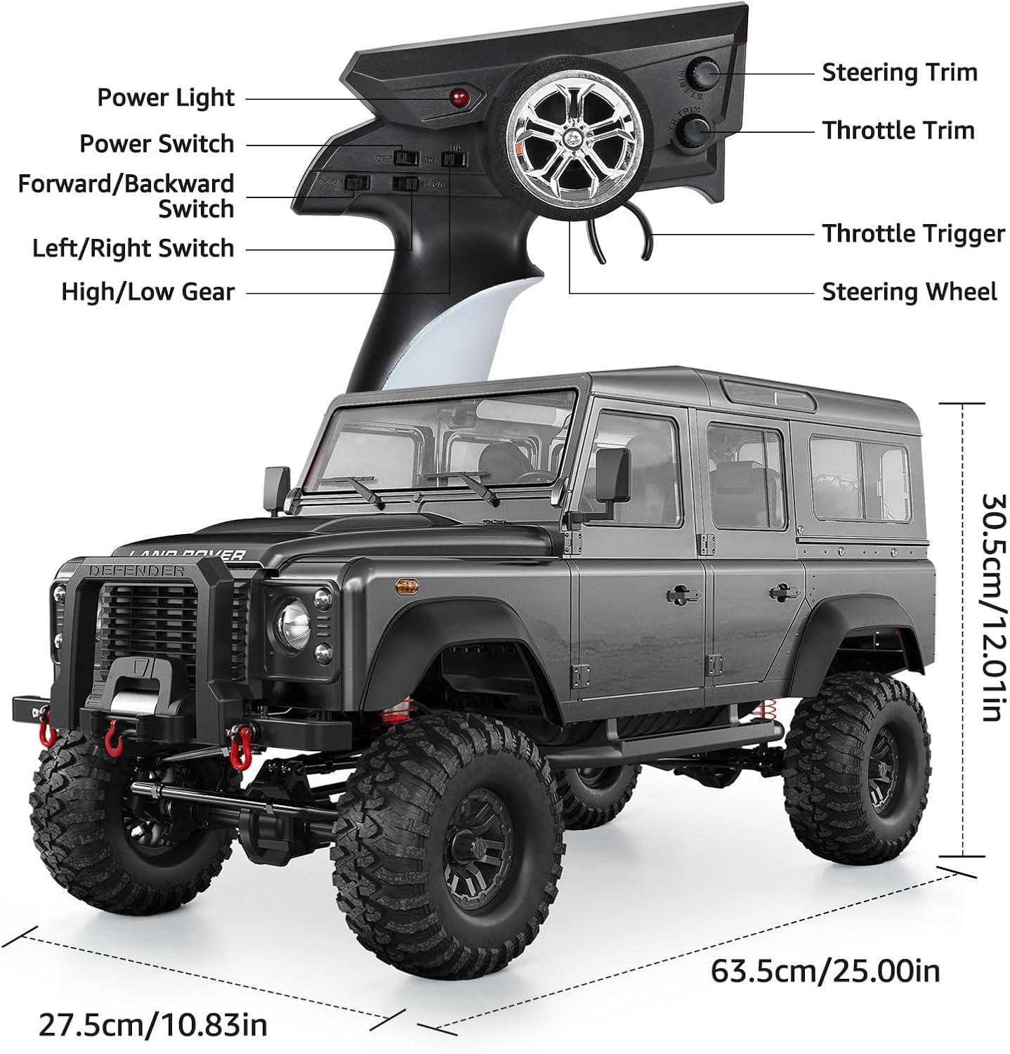 DOUBLE E 1/8 Land Rover Defender D110 RC Crawler Truck, 4x4 Offroad Hobby Grade with 550 Motor, for Adults E101