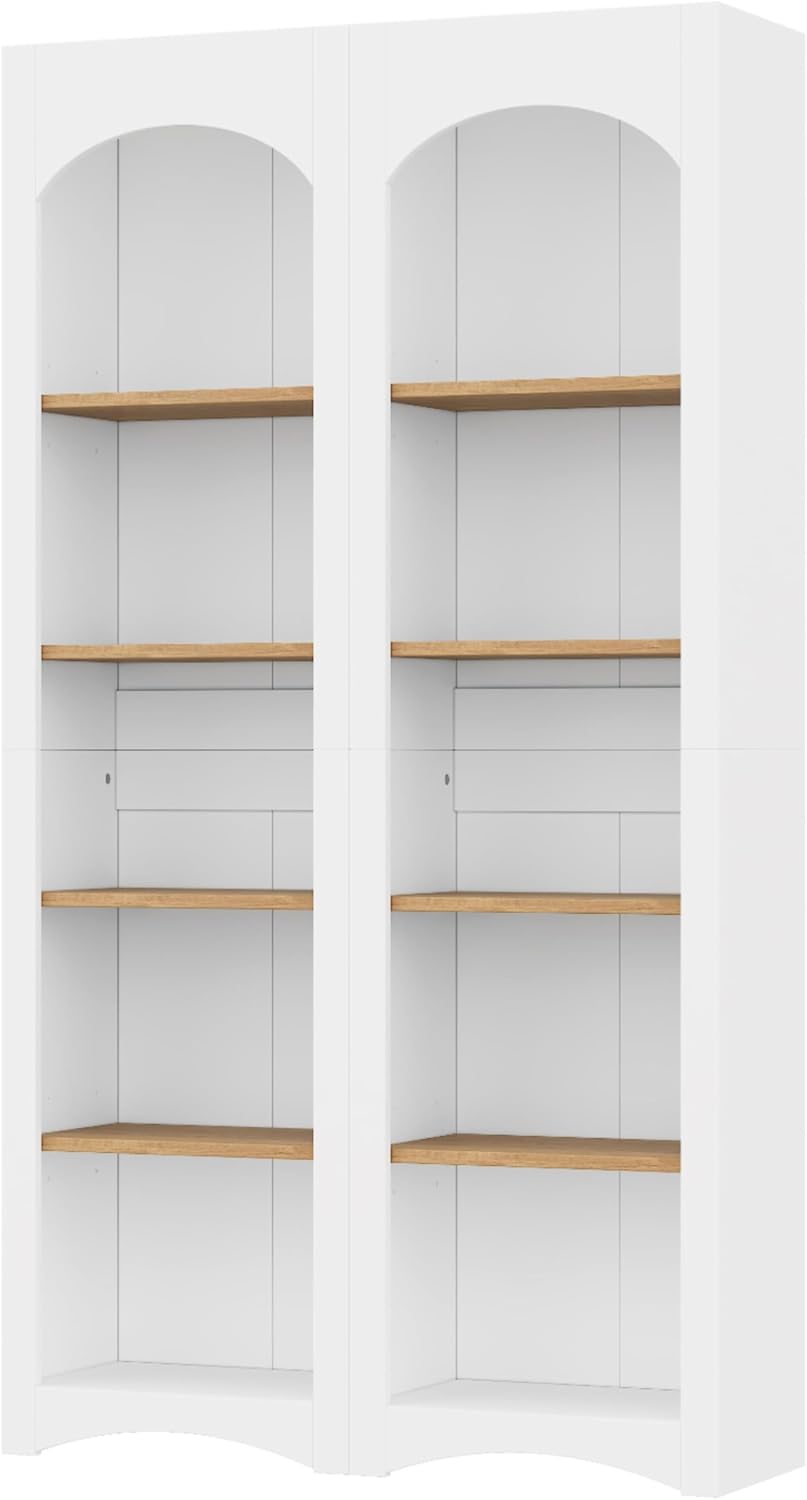 Free Standing 5 Tier Bookshelves, Bookcases Set of 2, Farmhouse Two-Tone Storage Cabinet with Adjustable Shelves, Modern 72