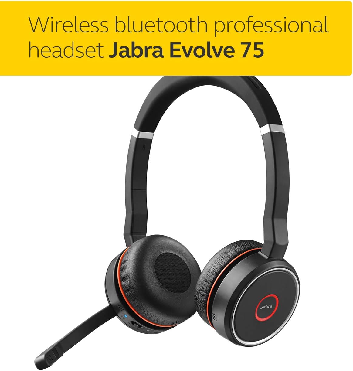 Jabra Evolve 75 UC Wireless Headset, Stereo – Includes Link 370 USB Adapter and Charging Stand – Bluetooth Headset with World-Class Speakers, Active Noise-Cancelling Microphone, All Day Battery