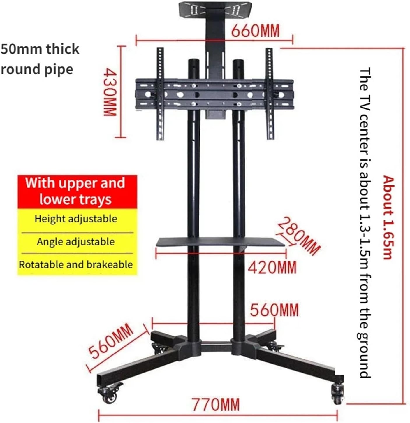 32-65 inch TV mobile cart horizontal and vertical screen rotating bracket floor bracket