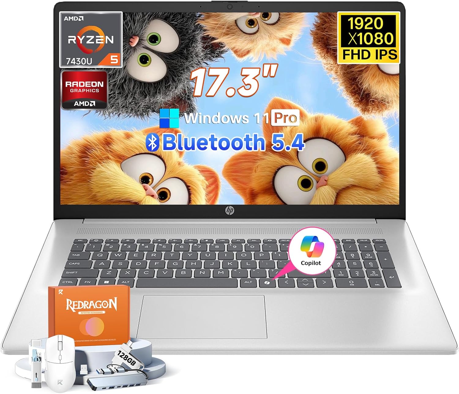 HP 17 inch Laptop 2026 for Business Student, Windows 11 Pro, 16GB RAM, 512GB SSD, AMD Ryzen 5 7430U, 17.3