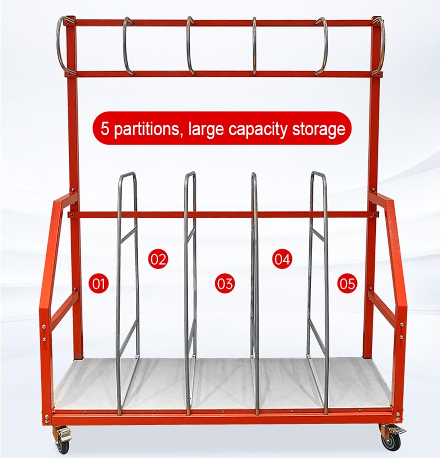 Wooden Board Sorting Rack 59.1x23.6x74.8 inch, Heavy Duty Material Handling Vertical Panel Cart, Furniture Factory Shelves 5 Partitions Storage Panel Mover Standing Shelf with Caster