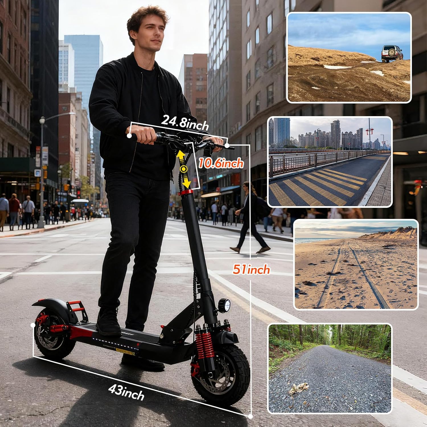 Electric Scooter for Adults 800W Motor 22 Mph 34 Miles RangeFast Speed Heavy Duty 264 lbs 10 inch Off Road Foldable e Scooter Mobility e Scooters for Girls Men Teens