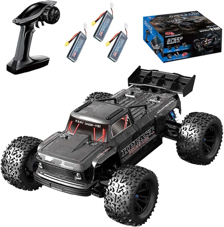 1:12 Fast RC Car 70KPH Brushless Motor for Adults, Waterproof Monster Trucks, 4WD High Speed RC Offroad Truck, 3 Batteries, KF16 (Black)