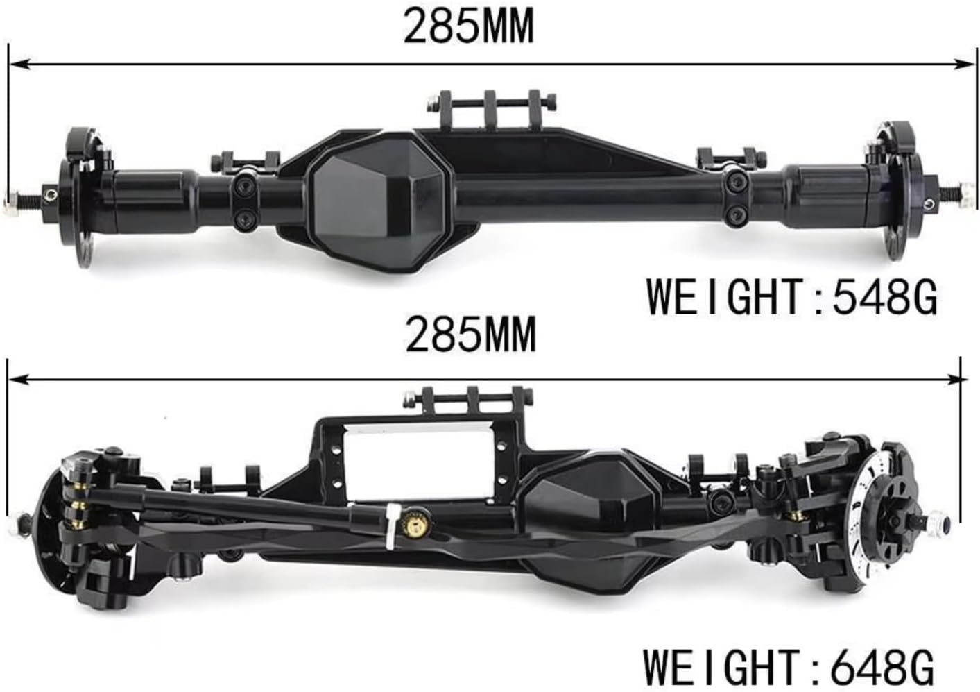 Compatible with Axial for Ryft RBX10 1/10 RC Crawler Car Upgrade Parts Accessories Metal Front and Rear Complete Axle RC Front and Rear Axle(Black,1Set)