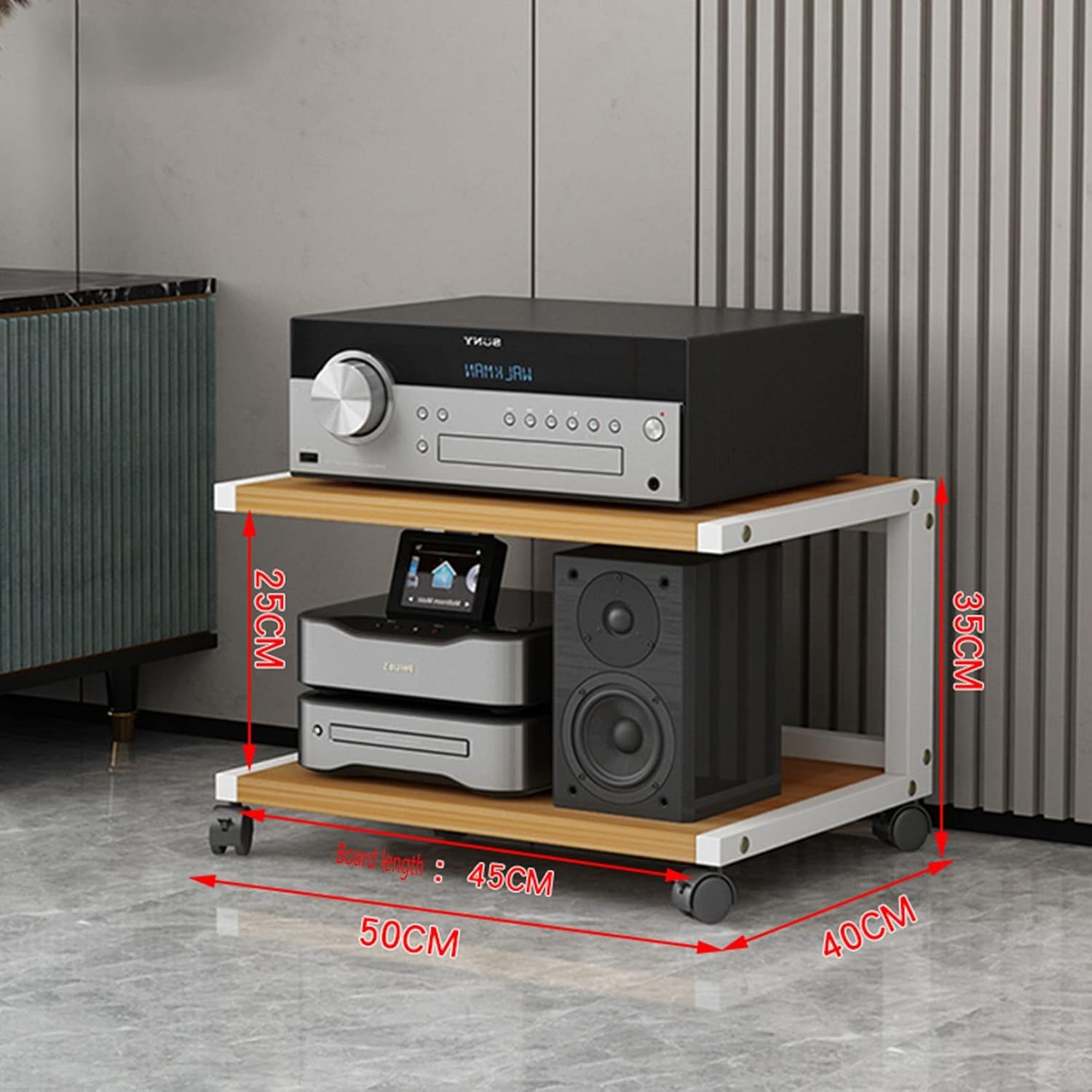 Home Amplifier Rack Furniture Audio Stand DVD CD Players Rack Office Projector Shelf with Universal Pulley Removable Storage Rack