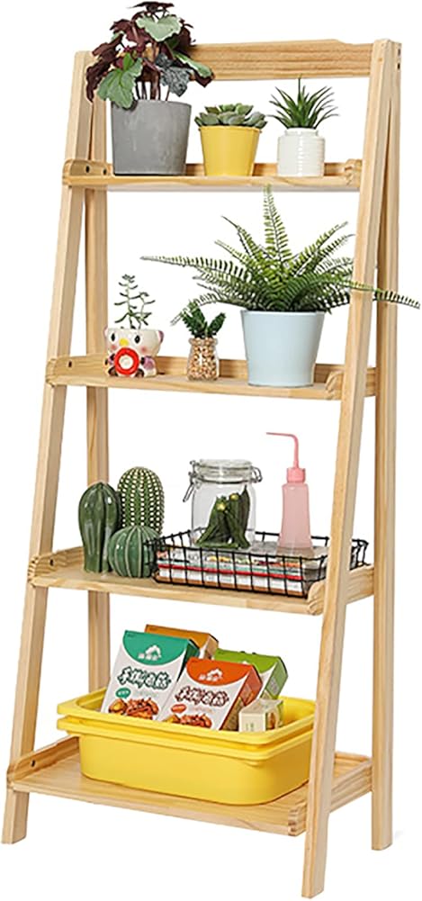 Wddwymll 4-Layer Retro Ladder Shelf,Leaning Storage Bookcase,Sturdy Easy Assembly Bookshelf,for Living Room,Office,Bedroom(45×34×140cm)