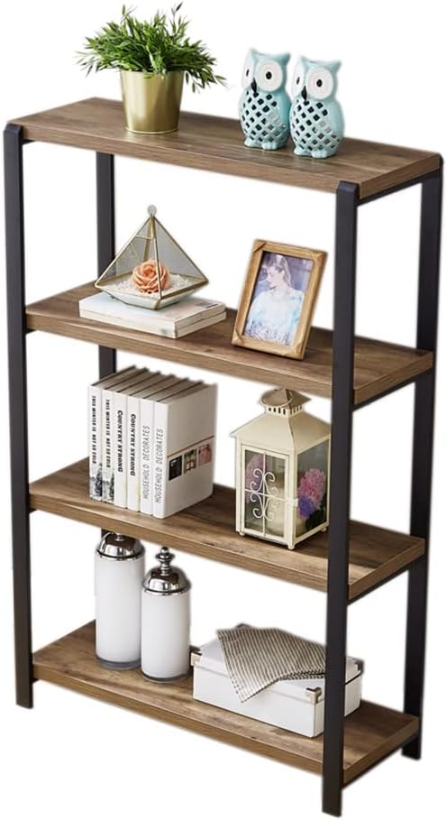 EXCEHOM Industrial Bookshelf, 4 Tier Book Shelves, Rustic Wood and Metal Bookcase for Home Office, Oak