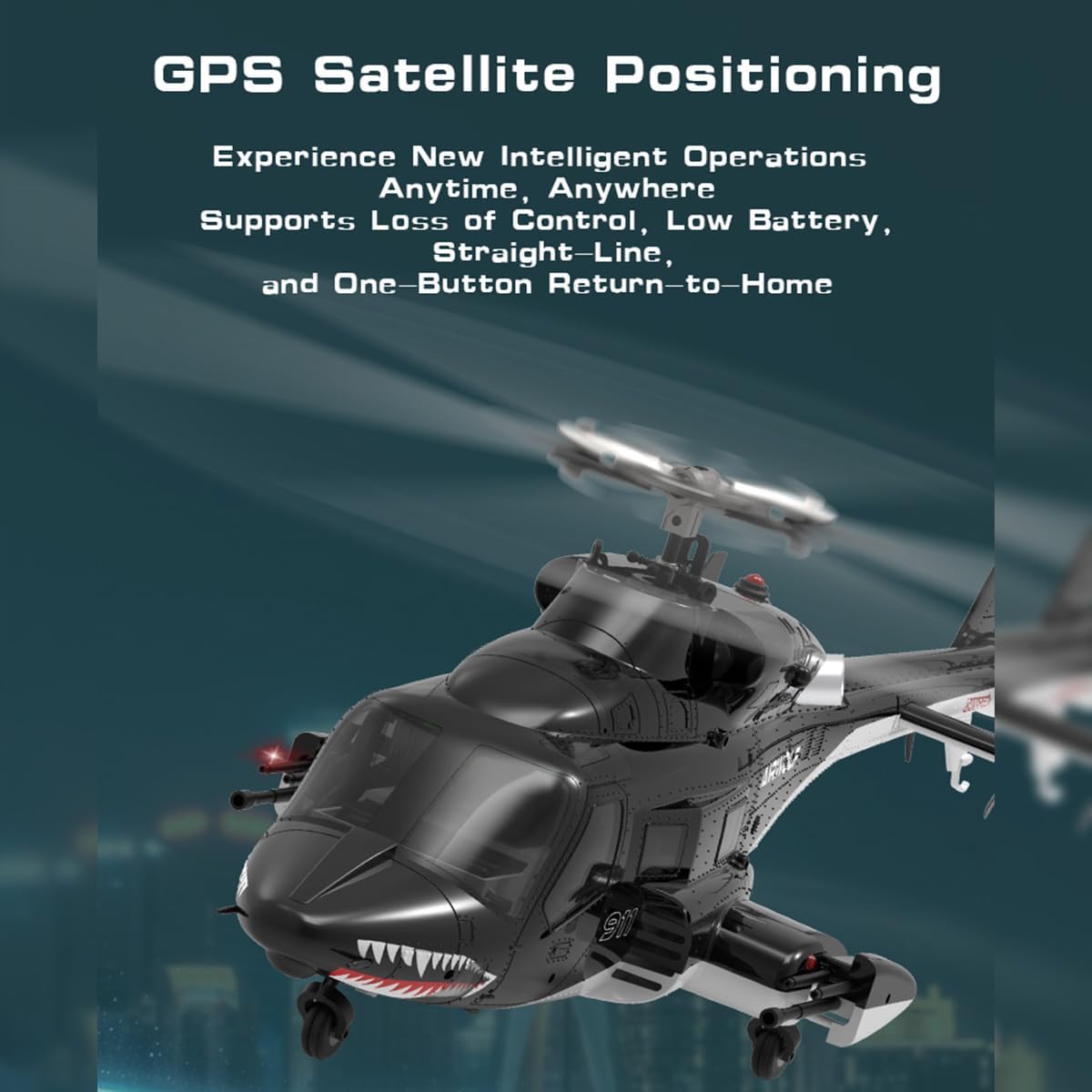 1/34 Scale AW-911 Air-Wolf RC Helicopter, 2.4G 9CH Flybarless Airplanewith 6G/3D Stunt Mode and GPS Positioning (RTF Version/Mode 1/Mode 2)