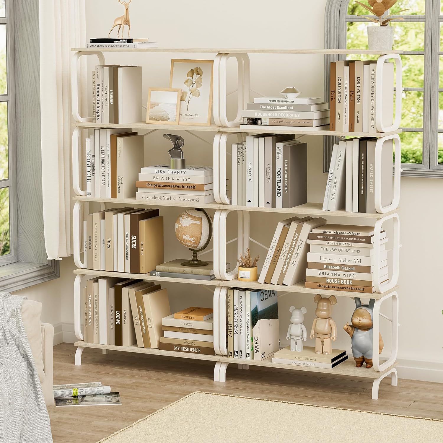 MiuXe Bookcases 5 Tier Large Book Shelf, Bookcase Home Office Open Bookshelf, Shelves for Living Room/Office Shelf, Vintage Industrial Style Bookshelf with Metal Frame, (White)