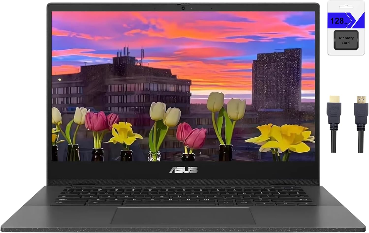 ASUS Chromebook 14'' FHD Display Laptop, MediaTek Kompanio 520, 4GB Memory, 192GB Storage(64GB eMMC + 128GB Memory Card), Media Card Reader, Gravity Gray, Chrome OS with Accessories