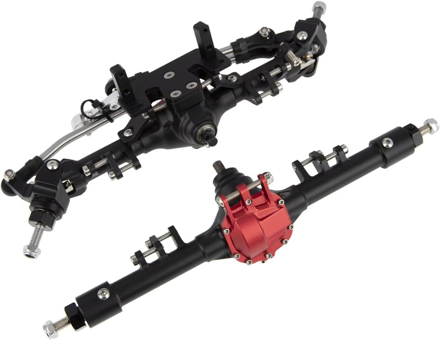 for SCX10 II for Axial 90046 90047 for RGT 86100 1/10 Machined Aluminum Front and Rear Straight Axle RC Car Crawler Parts RC Car Accessories(Black Front Rear Axle)