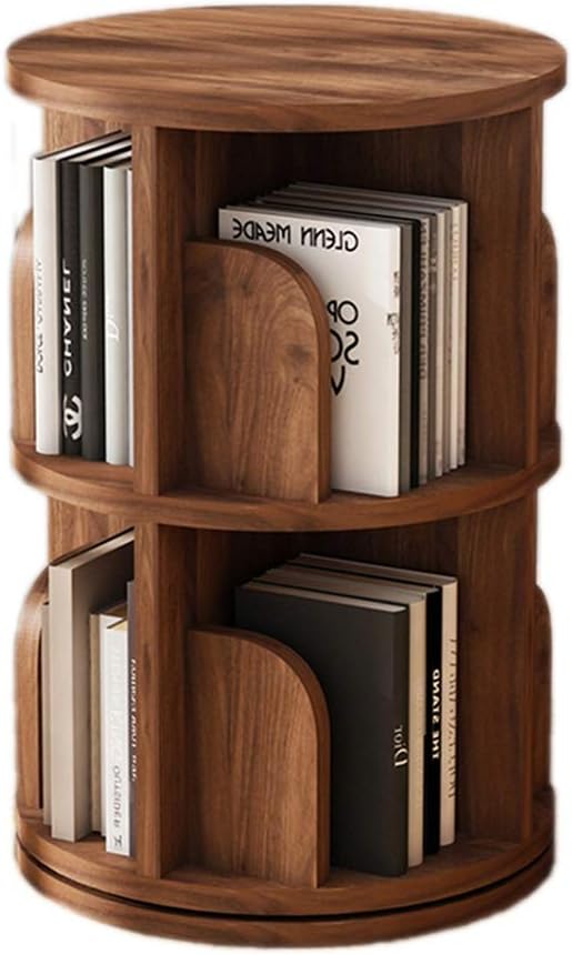 GaRcan Bookcases 360° Bookshelf Children's Rotating Picture Book Stand Height Adjustable Bookshelf on Wall Corner Multi-Layer Storage Rack (Walnut 46 * 68cm)