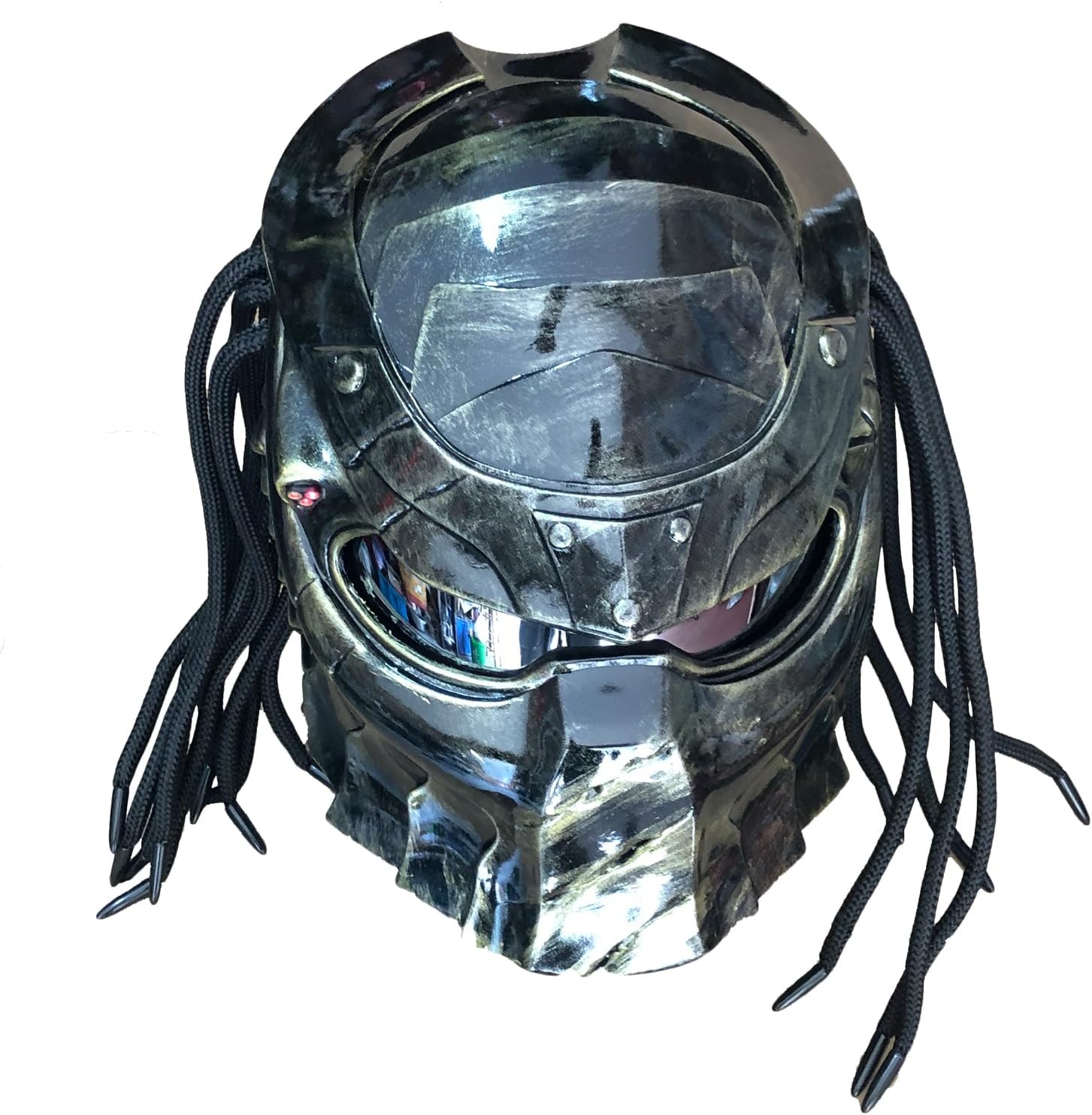 Predator Motorcycle Helmet Full Face Motorcycle Helmet with Hair Braid and LED Light for Outdoor Riding or Club Parties and Cosplay Prop DOT Certified,XXL