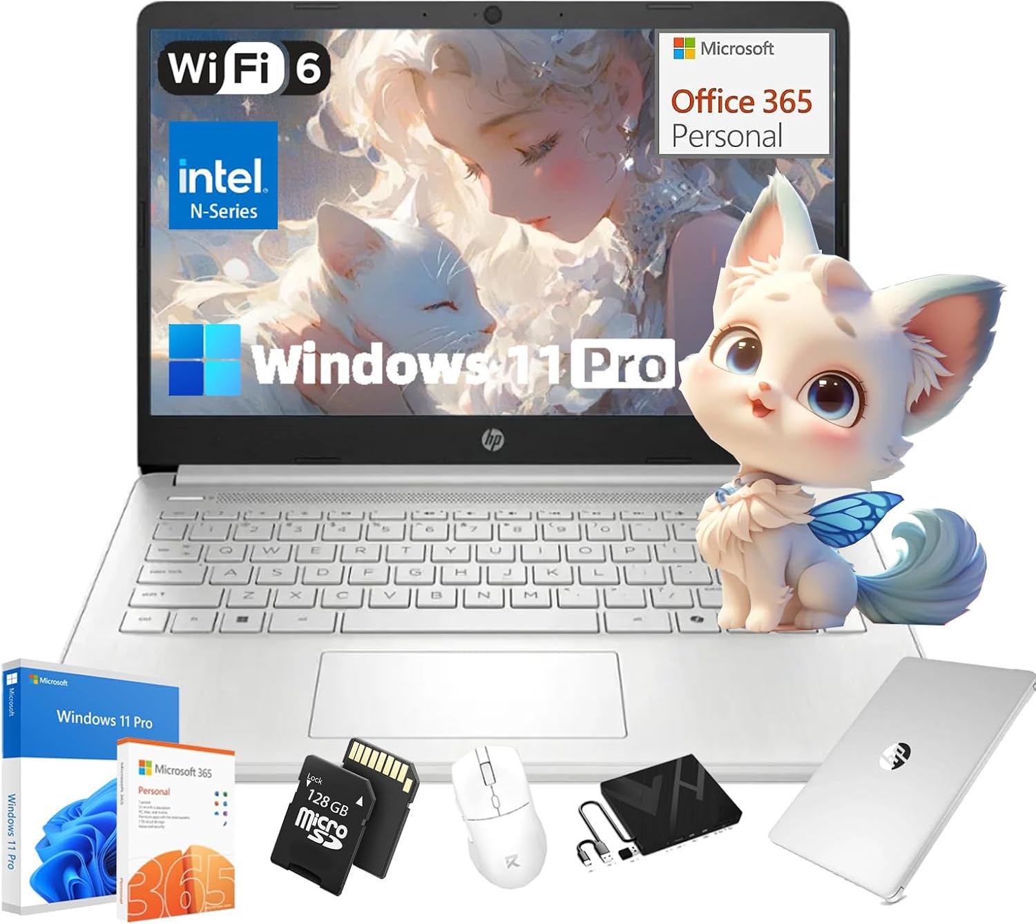 HP Student Business Laptop Computer - Intel Processor N150, 14 inch HD Display, AI-Powered, Lightweight, Windows 11 Pro, Webcam, w/Accessories, 16GB RAM, 128 GB Storage(128GB UFS+128GB MSD), Silver
