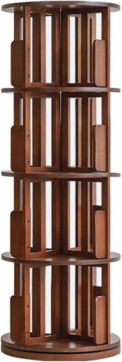 GAMAK Rotating Bookshelf Tower for Kids 360 Display 4 Tier Floor Standing Bookcase Tall Skinny Wood Bookcase Spinning Bookshelf for Bedroom Living Room Study Room (Color : Walnut)