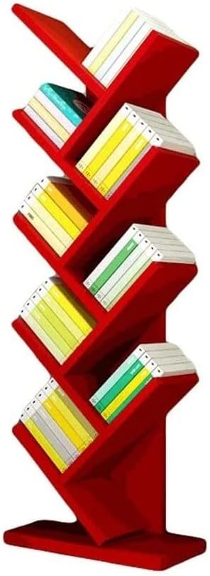REIFOR Book Shelf Bookshelf Bookcase 9 Layer Bookshelf Tree-Shaped Books CD Display Stand Wooden Bookshelf Can Bear 50KG Bookcase,Storage Organizer Bookshelves Bedroom (Color : Red)