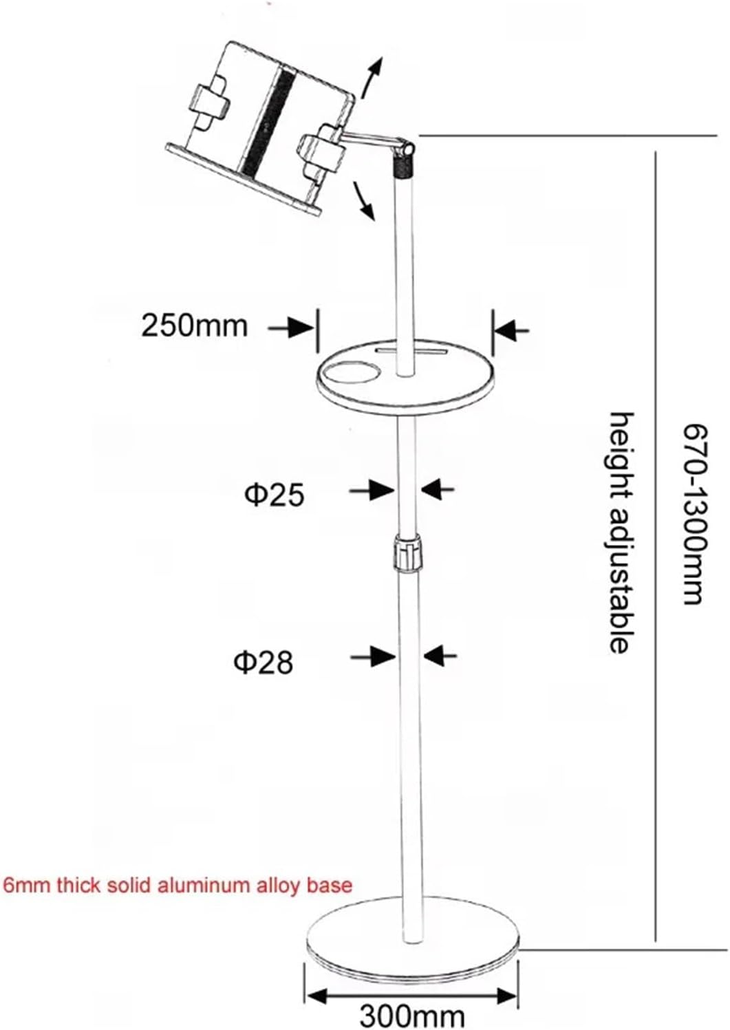 UP-9ZB Aluminum Alloy Reading Bookshelf Floor Stand Office Laptop Tray Book Tray Height Adjustable