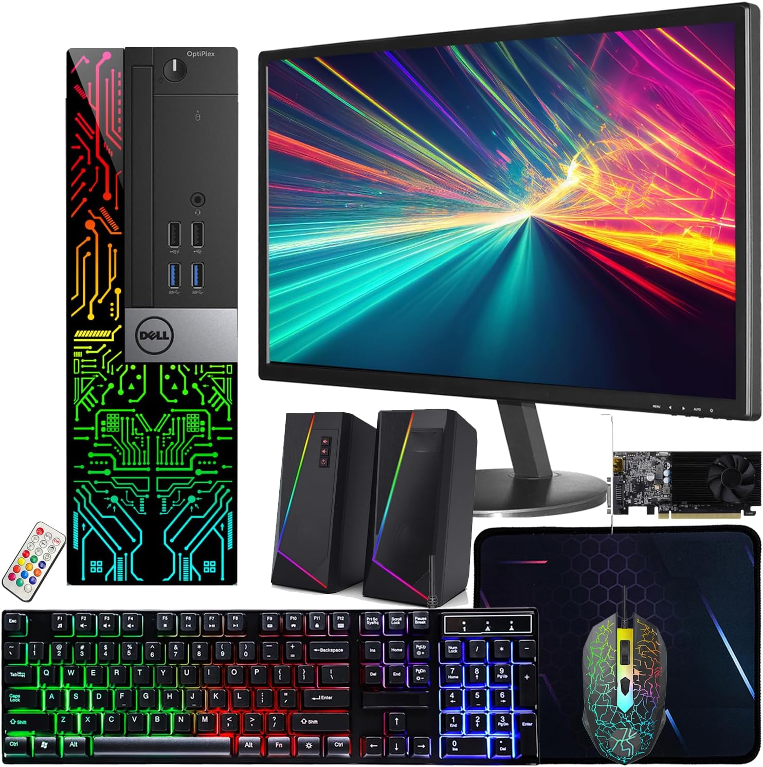 Dell OptiPlex 3060 SFF RGB Computer PC, Intel Core i5-8500, RX 550 4GB GDDR5, 16GB RAM, 512GB NVMe, 1TB HDD, 22 Inch HDMI Monitor, Gaming Speakers, WiFi, Bluetooth, Windows 11 Pro (Renewed)