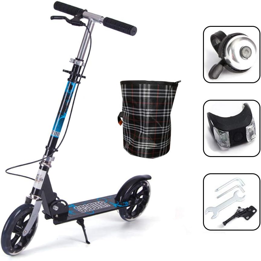 Adult City Push Kick Scooter with Large 200MM Wheels, Dual Front Rear Spring Comfort Suspension, Folding Frame Carry Strap - Easy to Carry Light Weight