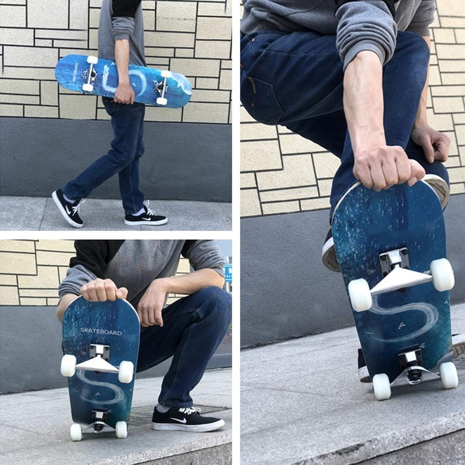 Skateboard 7 Layer Canadian Maple Deck Complete Skateboard ABEC-7 Bearing Skateboard Cruiser Ruote 85A for Teens Adults Beginners Girls Boys Kids A_55x14cm