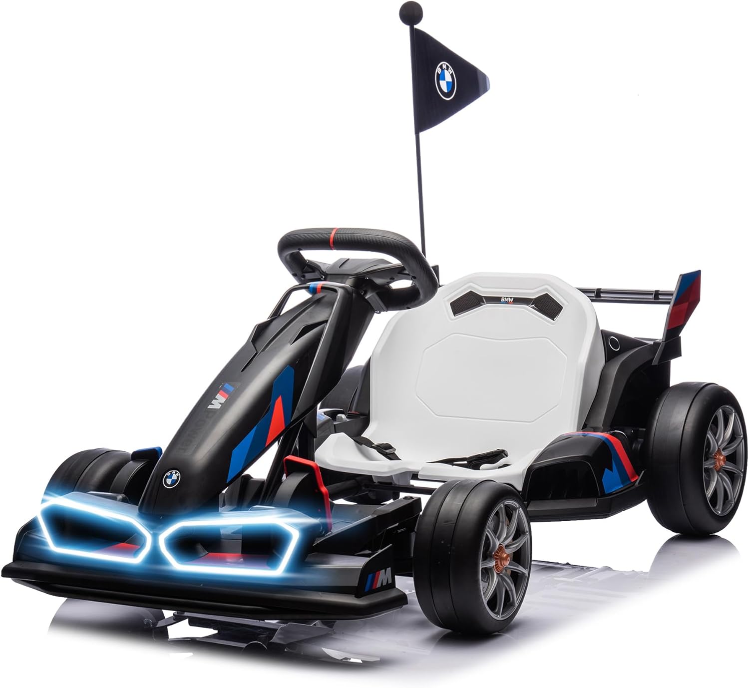 36V Licensed BMW Electric Go Kart, 7.5 MPH Drift Kart with 600W Motor, Outdoor Driftable Kids Race Pedal Go Karting Car w/Adjustable Seat, Lights, for 6 Years Old, Black