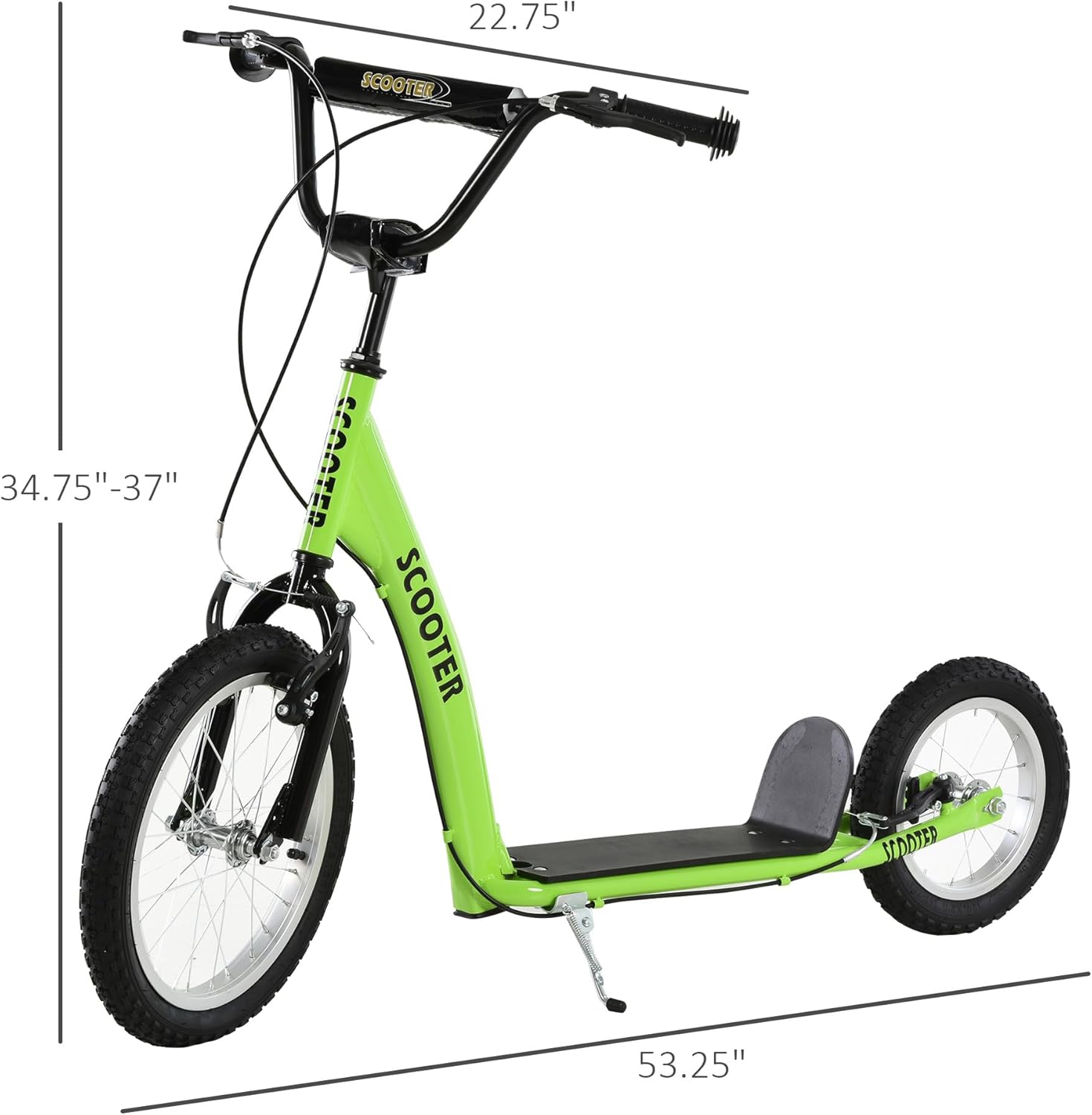 Youth Scooter for Kids with Adjustable Handlebar, Dual Front & Rear Brakes, Inflatable Rubber Wheels, Sturdy Aluminum Frame, Non-Slip Pedal, Green Kick Scooter