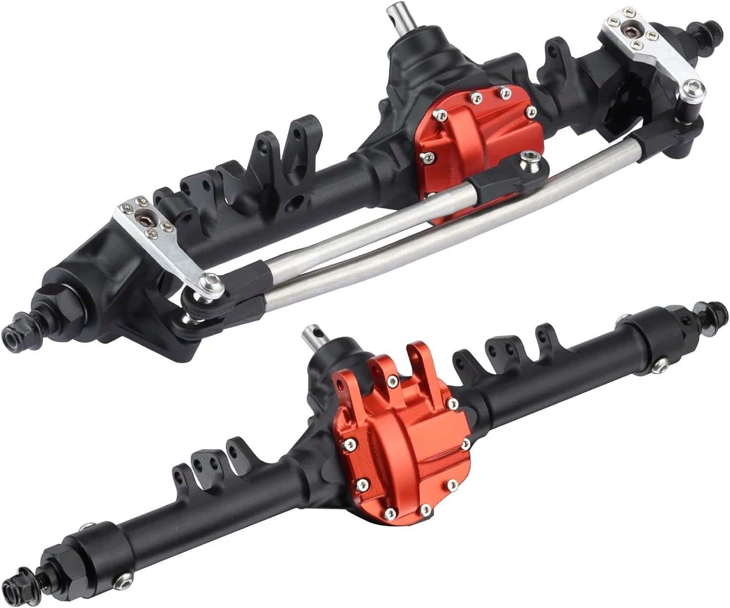 RC Spare Part Compatible with Axial for SCX10 II VS4-10 for Rock Trucks 1/10 RC Crawler Parts Machined Aluminum Offset Straight Axle Set(Black,1 Set)