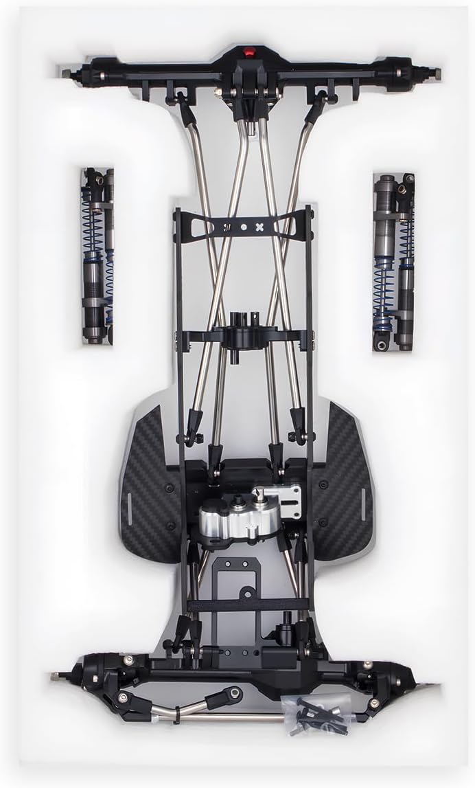 High Clearance Carbon Fiber LCG Chassis Kit with Transmission Shocks Absorbers for 1/10 RC Crawler Cheater Rigs SCX10 II (Full Chassis Kit)