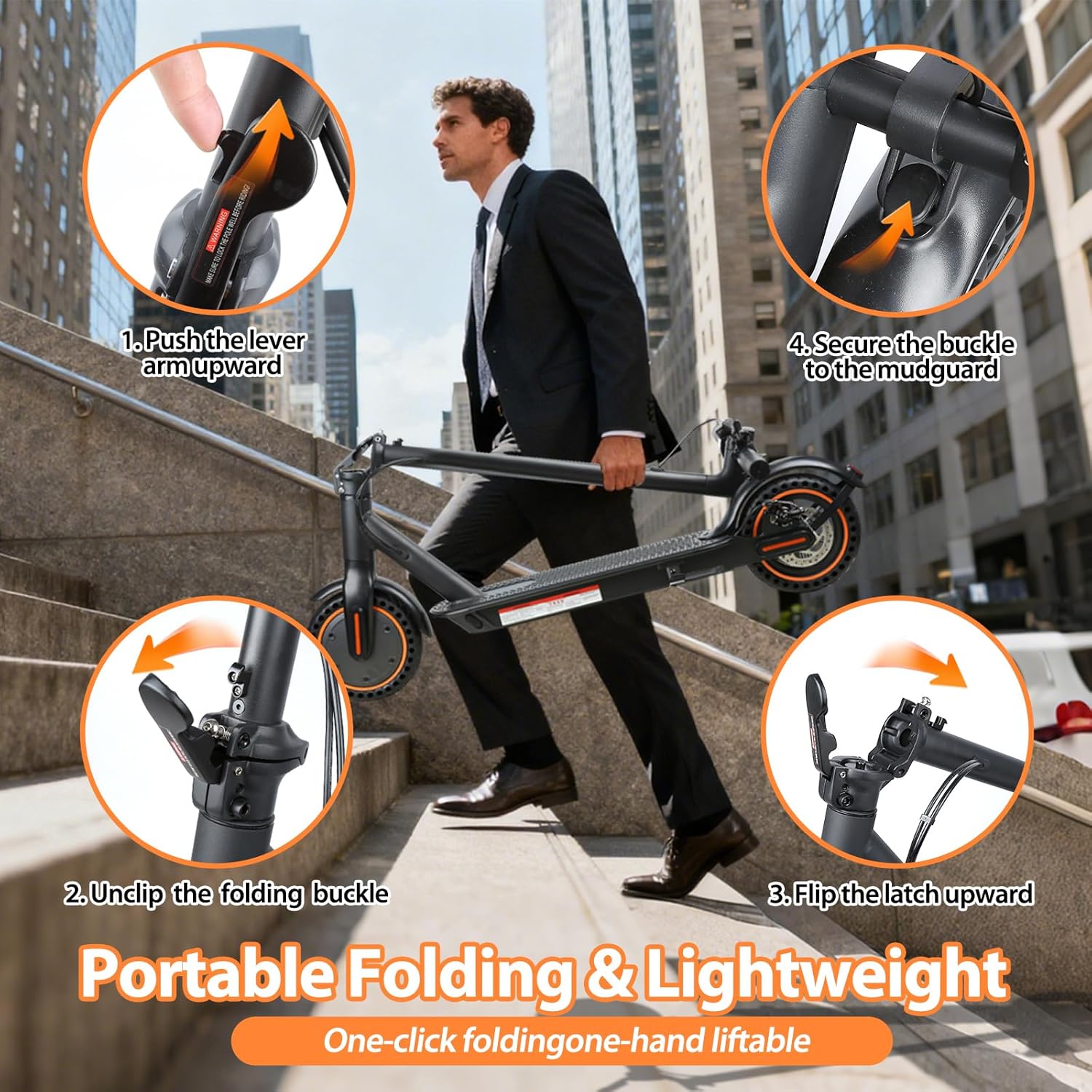 Fast Electric Scooters,Portable Folding Commuter E Scooter,19Mph Speed & 21 Miles Long Range E Scooter w/Double Braking System & App Control, 500W Motor, 8.5