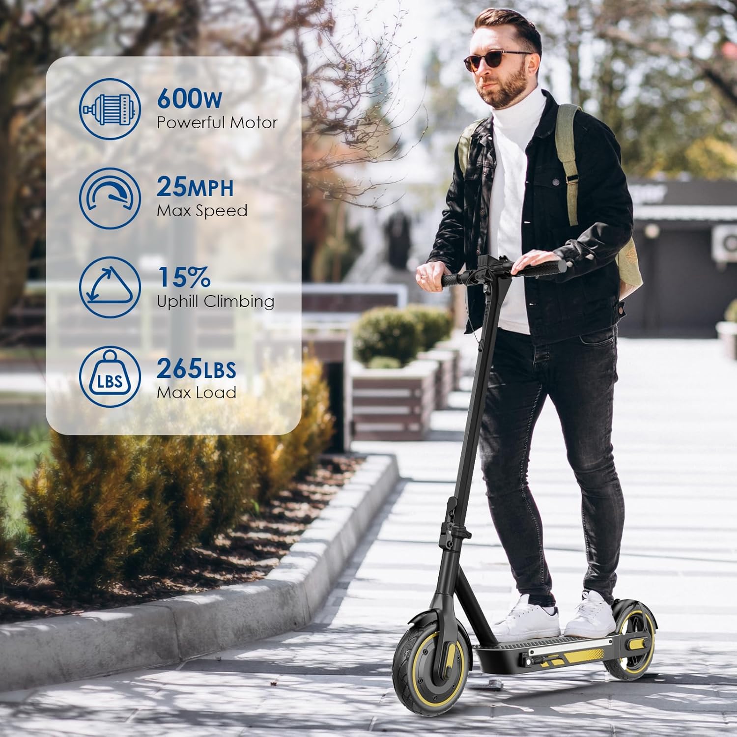 Electric Scooter for Adults,350W/500W/600W Powerful Motor,8.5/10” Tires,Up to 19/25 MPH,15/22/28 Mile Range,Dual Braking System,Foldable Lightweight EScooter for Young,Max Load 265 LBS,APP Control