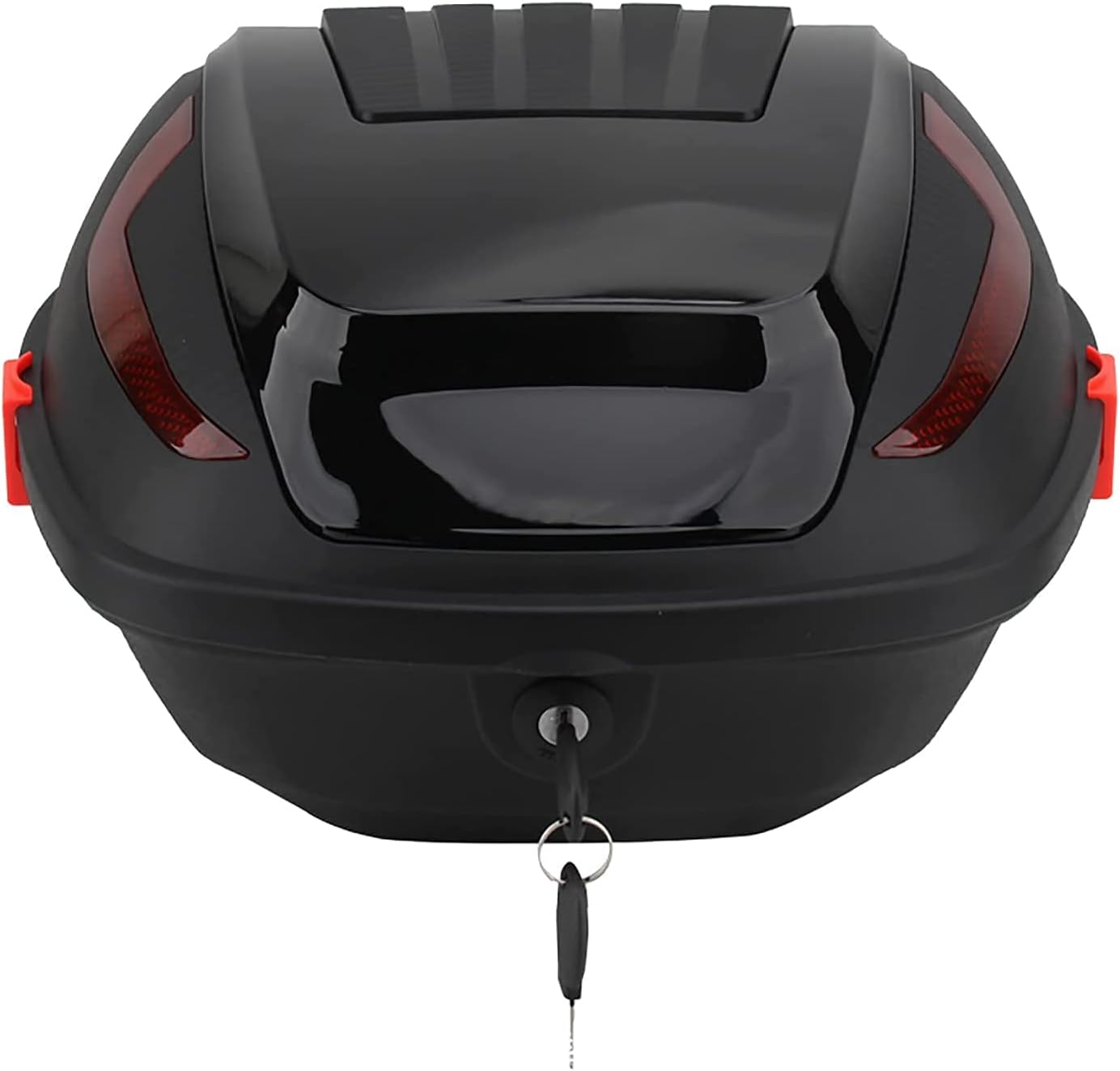 Universal Motorcycle Tour Tail Box Scooter Trunk Luggage Top Lock Storage Carrier Case w/Soft backrest and Mounting Hardware - Helmet Storage Box (Color : Red) (Black)