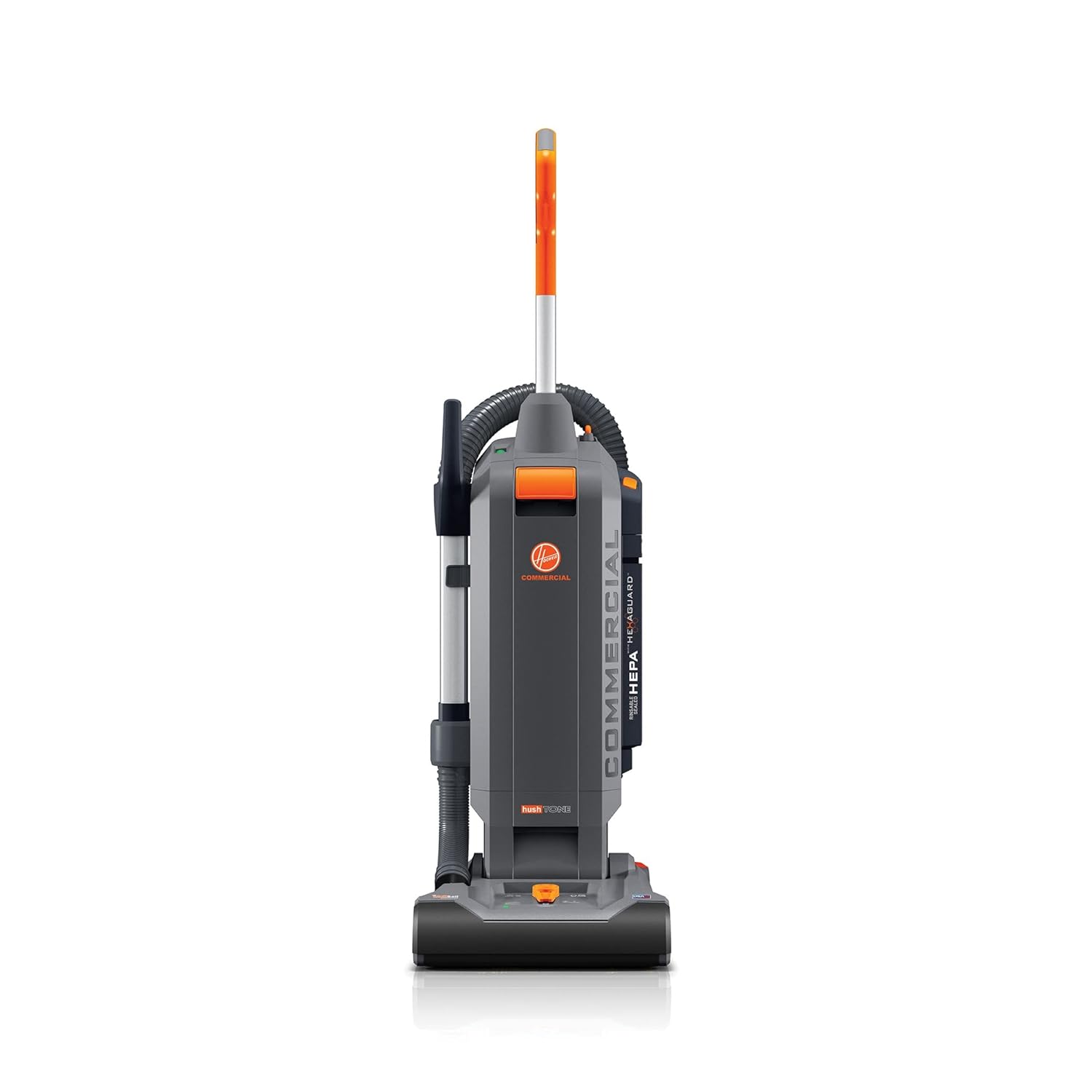 Hoover Commercial HushTone 13-Inch 2-Speed Upright Vacuum Cleaner with IntelliBelt, Quiet Bagged HEPA Filtered Professional Rated, 40-Foot Long Cord, CH54113, Gray/Orange