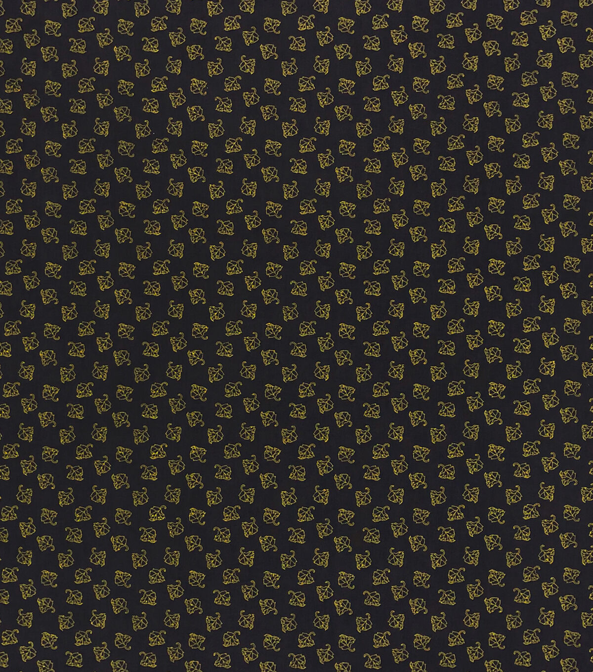 Outline Leaves Gray Harvest Metallic Cotton Fabric